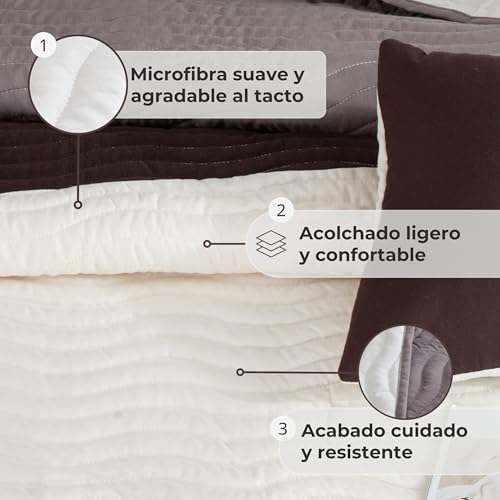 Miniatura 3 de Colcha Boutí Bordada Cama 150 250x260 Para Verano Y Entretiempo - 100 Microfibra Suave Cubrecama Moderno Multiusos Ligero Y Transpirable - Incluye 4 Fundas Cojín 2 60x60 2 30x50 Cuba