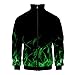Produktbild Herren-/Jungen-Jacke mit Flamme und 3D-Druck, Stehkragen, Reißverschluss, coole Langarm, Streetwear, 2 S