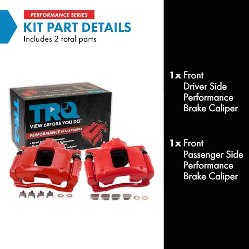 Image of TRQ Performance Front Driver and Passenger Side Brake Caliper Set Compatible with 07-17 Jeep Wrangler without Heavy Duty Brakes 08-16 Chrysler Town and Country with Single Piston Front Calipers