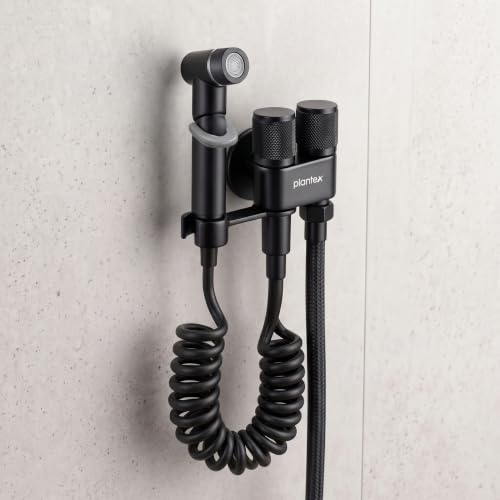 Image of Plantex Jet Spray for Toilet /Health Faucet with Shower Hose /ABS Handheld Bidet Spray /2-in-1 Dual Control Valve /Bathroom & Kitchen - Black