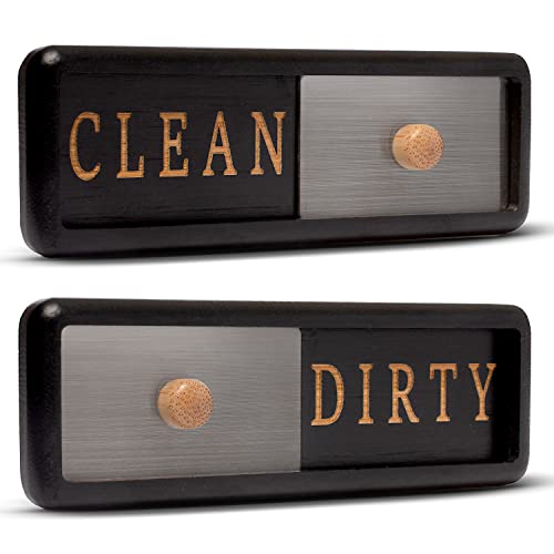 TEYGA Bamboo Dishwasher Clean Dirty Magnet Sign, with Stainless Steel Window - Dishwasher Magnet Clean Dirty, No-Scratch Strong Magnets, 2 Double-Sided Stickers, Dirty Clean Dishwasher Magnet Cover