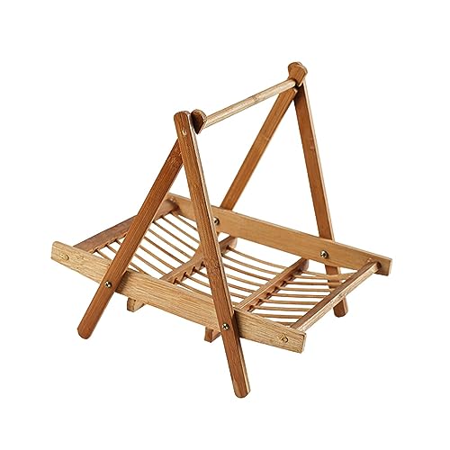 Bamboo Fruit Basket Foldable Rack Multifunctional Bread Fruit Storage Organizer Vegetable Rack for Guest Room Countertop Office Sushi Mutton, Brown