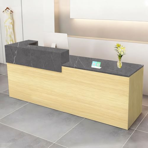 Image of CUKTANO Modern Reception Desk with Drawer and Open Shelves, 100–240 cm Front Counter Table for Salons, Offices, Lobbies, Retail Stores and Home Offices