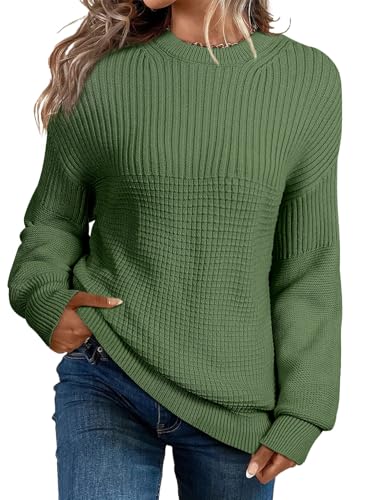 EVALESS Sweaters for Women Cute Lantern Sleeve Pullover Sweater Cable Knit Tops Fall Fashion Clothes Teacher Outfits