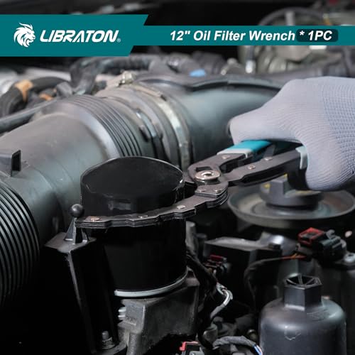 LIBRATON Ölfilter-Schlüssel, 30 CM (12-Zoll) Ölfilter-Werkzeug, Schnell Verstellbares Ölfilter-Zange mit Federstruktur (60-120mm Öffnung), Einhandbedienung, für Autos, Motorräder und LKWs