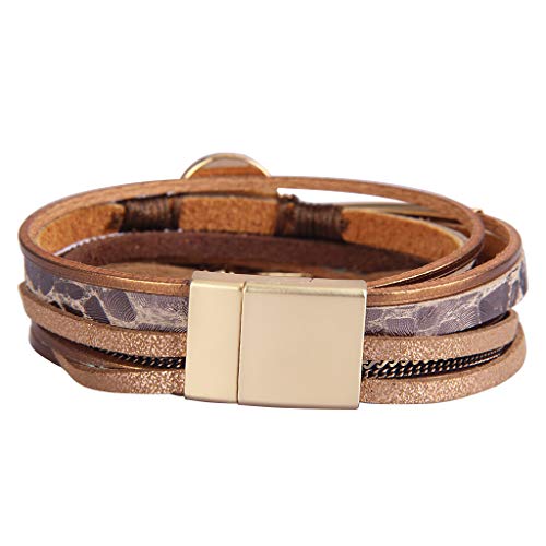 Leather Wrap Bracelets For Women Gold Plated Tube Multilayer Braided Bracelet Boho Cuff Bracelet Leather Wrist Cuffs Layered Bracelets For Teen Girls,Wife,Daughter, Ladies,Sister #TOP5