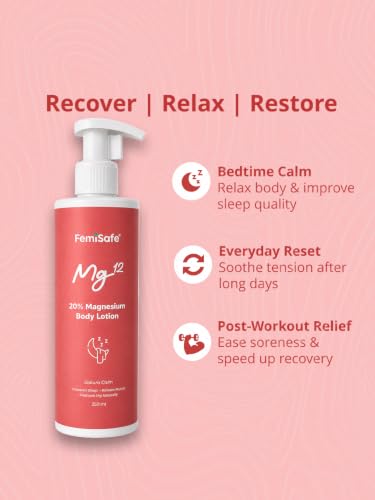 Image of FemiSafe Magnesium Sleep Body Lotion 20% Magnesium Chloride, Muscle & Leg Cramp Relief, Hydrating with Almond Oil, Chamomile, Lavender, Vitamin E + Aloe, Better Sleep Quality, Non-Greasy (2)