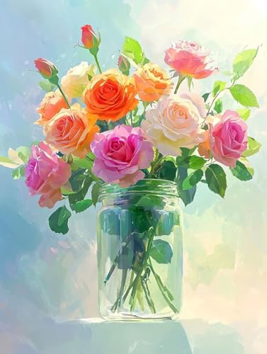 Diamond Painting fleurs vase 70x95cm, kit complet adulte de broderie diamant