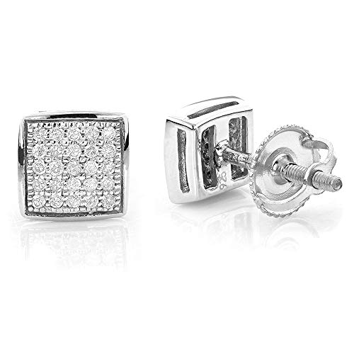 Mens Small 3D Square Iced 5A Cz Stone Micro Pave White Gold