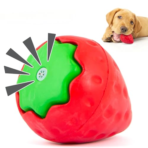 Jeffers Pet Natural Rubber Dog Chew Toy – Squeaky Strawberry, Small - Vanilla Scent, Durable, Non-Toxic, Dishwasher Safe, Interactive Fetch & Tug Toy - Perfect for Training Medium Chewers