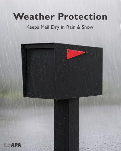 Image of Ilyapa Modern Mailbox for Post Mount - Black with Black Door Heavy Duty Powder Coated Steel, Waterproof Letter Box for Curbside Parcels, Corrosion Resistant with Recessed Magnetic Close Door, Large