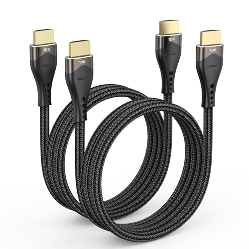 Image of 10K 8K HDMI Cable 3.3FT 2-Pack, 48Gbps High Speed HDMI 2.1 Cable 8K@60Hz, 4K@120Hz Nylon Braided HDMI Cord eARC, HDR10, HDCP2.2&2.3 for PS5 /PS4, Monitor, Roku, HDTV, Laptop, PC, Blu-ray