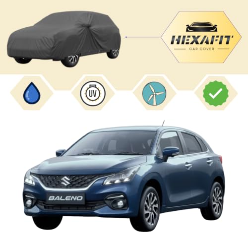 Image of Scout Series Car Cover for Maruti Suzuki Baleno (2015-2026), 210D Matty Fabric, Grey, Waterproof, UV Protection, Custom Snug Fit, Hatchback Body (Scout, Baleno)