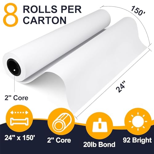 VOISEN Papel de Grande Formato, 8 Rolos de Papel Plotter 24 Pol. X 150 Pés, Rolos Cad Bond, 20 Lb, P