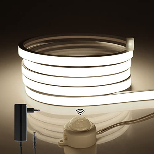 AIMENGTE Ruban LED Néon,24V Lumière au néon LED COB Avec détecteur de mouvement,étanche IP67 320LED/M Flexible Néon LED Bande pour décoration intérieure-extérieure (3M, Blanc naturel) Cover