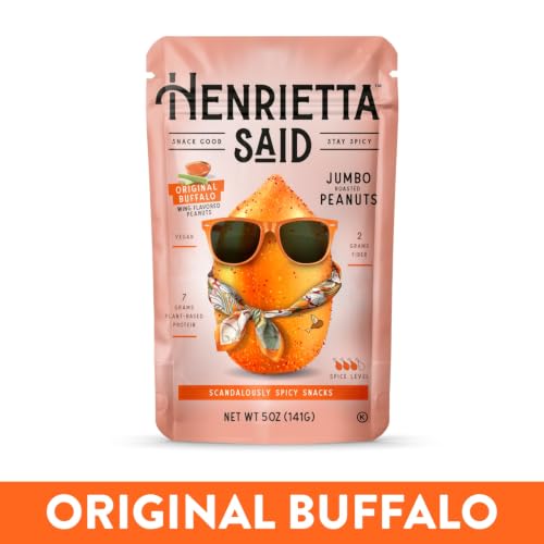 Image of Henrietta Said Wing-Flavored Peanuts - Truly Good Foods Snacking Nuts - Bold Flavors - Savory & Spicy - Jumbo Flavored Peanuts - Protein Packed Vegan Snack - 4 (5-oz) Packs - Original Buffalo