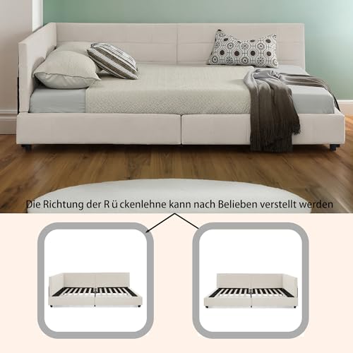 LAKFEW Schlafsofa Bett 140x200 mit Rückenlehne, Schlafcouch Polsterbett mit Samtdesign, Tagesbett mit Lattenrost, Schlafzimmer möbel, Ohne Matratze, Samt, Beige – Bild 7