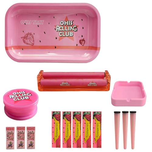 Rolling Tray Set Metal Rolling Tray Cone Loader for King Size&1 1/4 Size Pre Rolled Cone Cone Pre Roll Machine.(Pink)