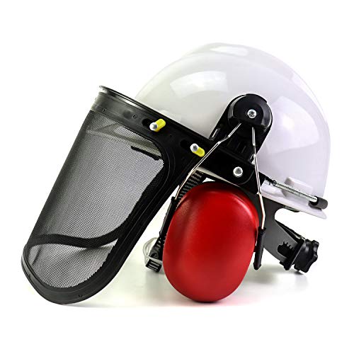 QWORK Forest Safety Helmet, Construction Hard Hat with Removable Ear Muffs and Face Shield