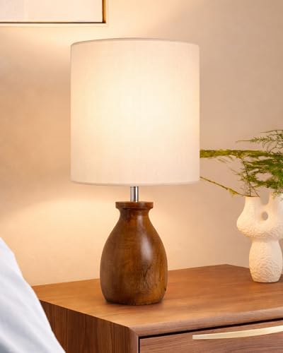 Image of Homesake Wooden Table Lamp Bedside & Living Room Lamp | E27 Holder, Bulb Included | Warm Light | Desk Nightstand Light, Decorative Lamp for Bedroom, Study & Home Decor (KD Off-White Drum)