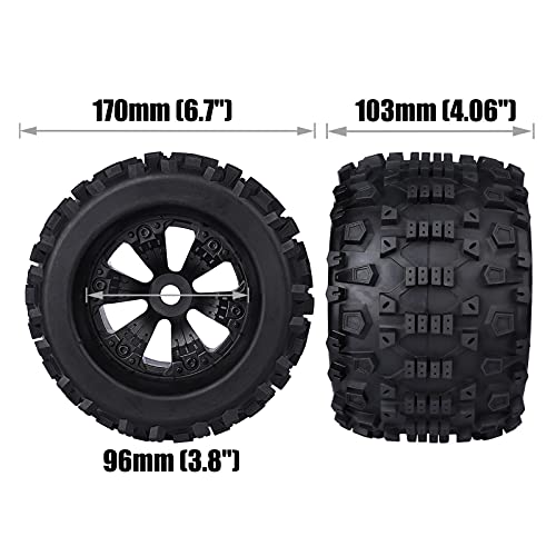 Aimrock 1/8 Pre-Mounted 17Mm Hex 3.8" Rc Truck Wheels And Tires Combo, Out Dia. 6.7'' For Maxx Kraton Notorious 6S Rc Monster Truck Off-Road Car, Set Of 4 #TOP1