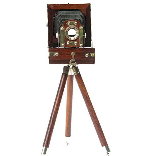 New Antique Vintage Look Film Camera Wooden Tripod Collectible Studio Gift Item Brown Color (10 Inches) #TOP5