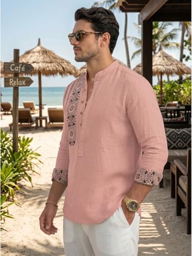 Image of DEELMO Men's Cotton Blend Mandarin Collar Self One Design Full Sleeve Casual Short Kurta