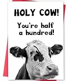 ICOOLYI Funny 50th Birthday Card Gift for Men or Women｜Humorous Holy Cow Greeting Card for Him, Her, Friend – 50 Years Old Party Decorations, Joke Keepsake with Envelope
