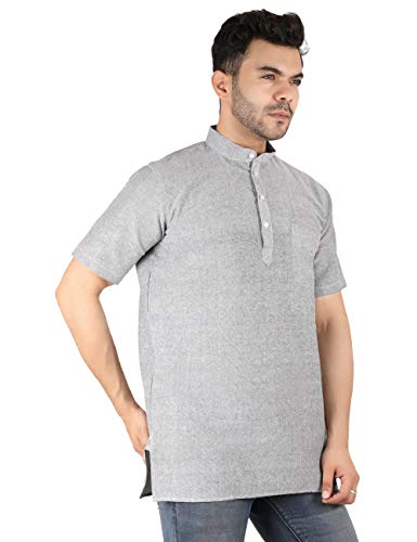 Image of LATEST CHIKAN Men's Cotton Regular Casual Strped Short Kurta Half Sleeves - (SK-LJ.DS.AS)