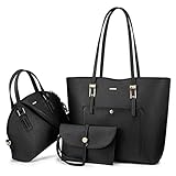 LOVEVOOK Handtasche Damen Shopper Damen Taschen Groß Damen Tasche Tote für Büro Schule Einkauf Handtasche 3-teiliges Set, Schwarz