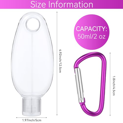 100 Pcs Traveling Bottles with Keychain 2oz Clear Keychain Bottle Plastic Empty Refillable Liquid Packing Container Squeeze Plastic with Lid for Liquid Cream (Oval)2
