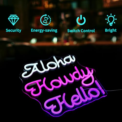 Image of Hello Neon Sign for Wall Decor Howdy Light Up Sign Aloha Led Signs for Room Party Home Wall Decor USB Powered