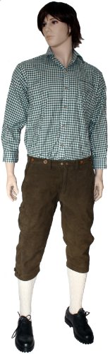 German Wear Jagd Lederhose Kniebundhose Jägerhose Trachtenlederhose Büffelleder, 52/L, Jagdgrün