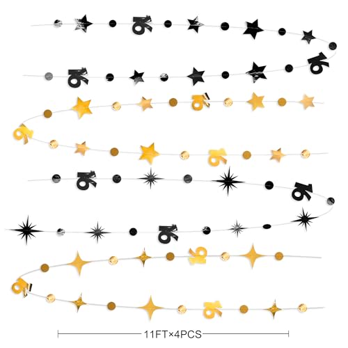 Image of Black Gold 16th Birthday Decorations Number 16 Circle Dot Twinkle Star Garland Streamer Banner Backdrop for Girls Boys Happy 16th Birthday Sweet Sixteen Anniversary Cheers to 16 Years Party Decor