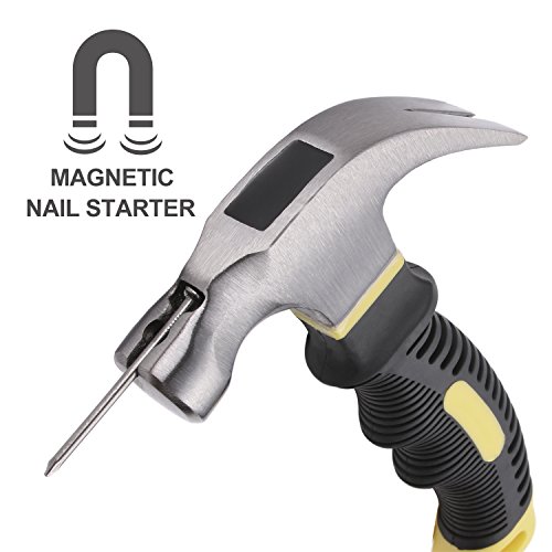 Efficere 8-Oz. All-Purpose Stubby Hammer With Magnetic Nail Starter, Durable Alloy Steel Head And Fiberglass Handle | Perfect For General Household Projects, Garage, College Dormitory, Office And Shop #TOP1
