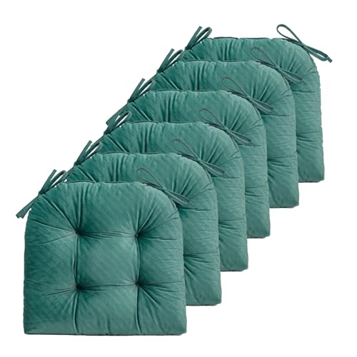 FABRICASTLE Chair Cushions Pads Non-Skid Comfortable 17" x 16" Seat Cushion Cover Set of 6 for Indoor Kitchen Dining Room Office Chairs (Dark Green, 6 Counts (Pack of 1))