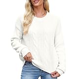 Quatrefox Pullover Damen Winter Pulli Dick Warm Thermo Winterpullover Rundhals Strickpullover Langarm Casual Strickwaren Lose Grobstrickpullover Elegant Gestrickt Oberteile