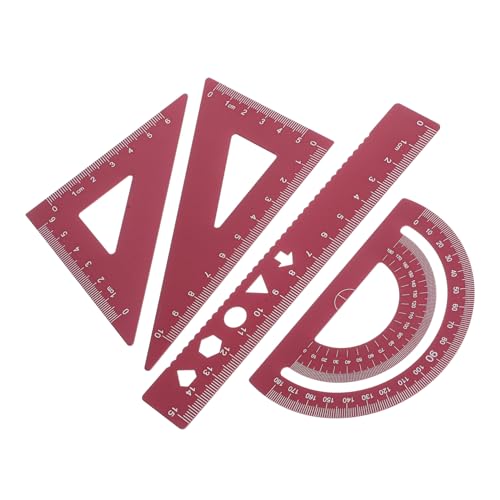 Happyyami 4個 アルミ合製定規 点 幾何学用三角定規 角測定器付き 精密な目盛り 学生 学校 オフィス向け丈夫なメタル製計測ツール