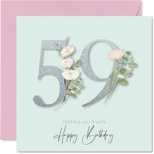 Stuff4 59th Birthday Cards for Women - Fancy Floral Flowers - Happy Birthday Card for 59 Year Old Woman Aunt Daughter Grandma Grandma, 145mm Bday Greeting Cards