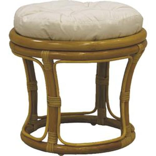 AUBRY GASPARD - Tabouret en Rotin avec Coussin Uni Miel - Ø 40 cm x Hauteur 35 cm - Tissu 100% Coton Écru Garni Dacron - Entretien Lavage Délicat - Léger...