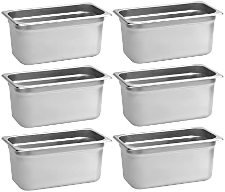 BIEAMA 6 Pack Hotel Pans, 1/3 Size 6" Deep, NSF, Commercial Stainless Steel Pan, Steam Table Pan, Catering Food Pan