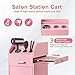 Hair Salon Trolley Cart with Wheels - Rolling Storage Cart with Drawers - Mobile Makeup Case - Lockable Hairdressing Tools Organizer - 3 Hair Dryer Holders, 4 Drawers, Side Tray, and 2 Keys - Pink