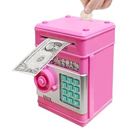 Totola Piggy Bank Electronic Mini ATM for Kids Baby Toy, Safe Coin Banks Money Saving Box Password Code Lock for Children,Boys Girls Best Gift(Deep Pink)