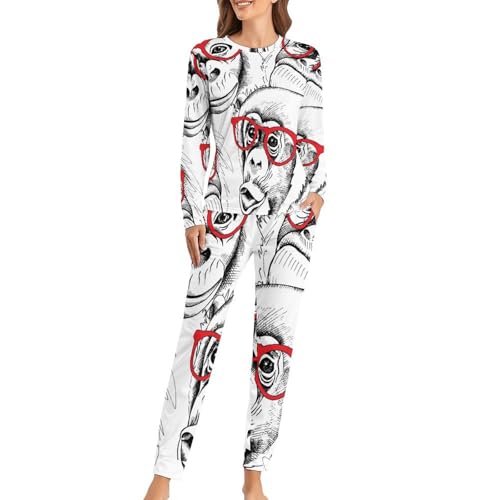 Pyjama femme Singe Blanc ensemble contre le froid manches longues et pantalon
