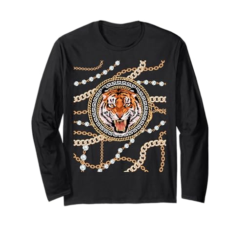 Rich Wild Tiger with Printed Gold Chains & Diamonds Style ����T�V���c
