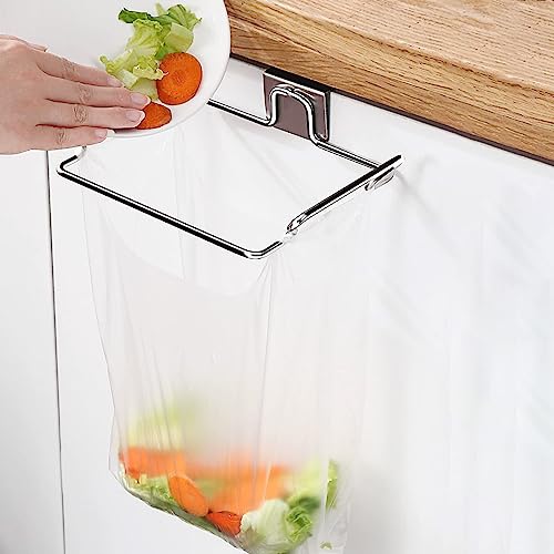 Image of WOPPLXY 4 Pcs Stainless Steel Trash Bag Holder for Kitchen Cabinets Doors and Cupboards, 9.25 x 6 x 1.77 Inch Under Sink Bag Holder for Plastic Bags, Garbage Bag Holder for Cabinet