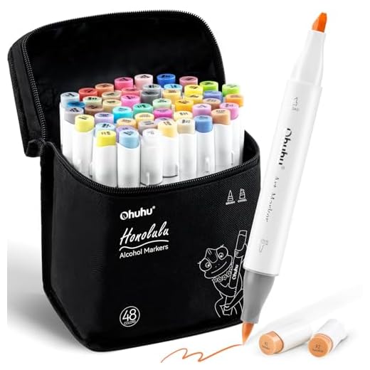 Ohuhu 48 rotuladores artísticos de colores con doble punta Rotuladores para niños, artistas, estudiantes de dibujo, ideales para dibujar, colorear, caligrafía, subrayar o hacer ilustraciones