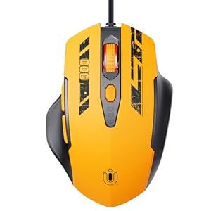 Uineer Ratón con Cable, 7200 dpi Ajustable y 6 Botones, diseño ergonómico, ratón óptico USB optimizado para PC portátil para Trabajar y, Amarillo Mate