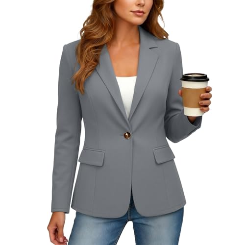 Blazers for Women Business Casual, 2026 Summer Trendy Lapel Collar Long Sleeve Lightweight Blazers Slim Fit Open Front Work Office Suit Jackets Blazer with Pockets Gray S — view 2