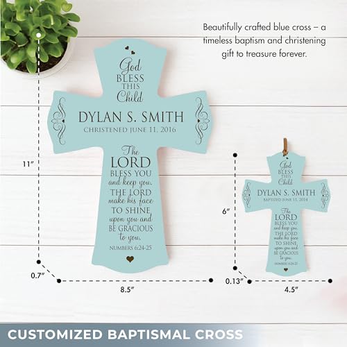 Image of LifeSong Milestones Personalized Baptism 1st Holy Communion Christening Wall Cross Decoration God Bless This Child the Lord Bless You and Keeps You (8.5 inch x 11 inch, Blue)